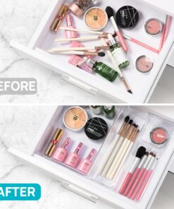 Vtopmart 25 PCS Clear Plastic Drawer Organizers Set, 4-Size Versatile Bathroom and Vanity Drawer Organizer Trays, Storage Bins for Makeup, Bedroom, Kitchen Gadgets Utensils and Office 32 81VOfzhV6GL