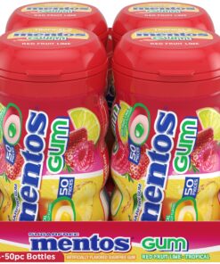 Mentos Sugar-Free Chewing Gum, Tropical, Red Fruit and Lime, 50 Piece Bottle (Pack of 4 Bottles) 50 Count (Pack of 4) 12 81VROKRe99L