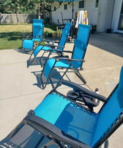 Best Choice Products Set of 2 Adjustable Steel Mesh Zero Gravity Lounge Chair Recliners w/Pillows and Cup Holder Trays, Light Blue 29 81VRRTFYieL