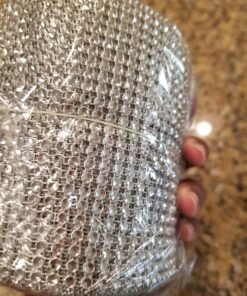 Silver Diamond Sparkling Rhinestone Mesh Ribbon for Event Decorations, Wedding Cake, Birthdays, Baby Shower, Arts & Crafts, 4.75" x 10 Yards, 24 Row, 1 Roll 54 81VTD465j6L 2