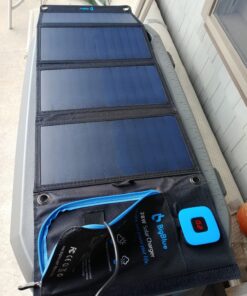 Solar Panels Charger with Digital Ammeter, BigBlue 28W SunPower Camping Solar Panel, Dual USB(5V/4A Overall), IPX4 Waterproof, Compatible with iPhone 13/11/Xs/X/8/7, iPad, Samsung Galaxy, Google Pixel Blue 70 81VVj kiShL