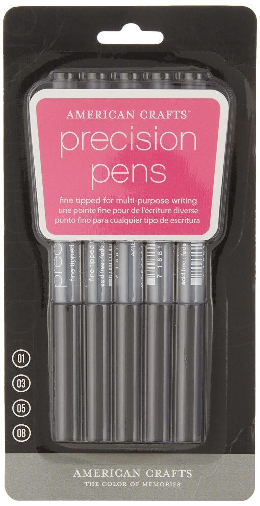 American Crafts Precision Pen 5 Pack by | Black | variety of tips including .01, .03, .05, and .08