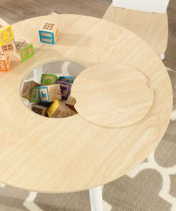 KidKraft Wooden Round Table & 2 Chair Set with Center Mesh Storage - Natural & White, Gift for Ages 3-6 23 81VWL kbInL 1