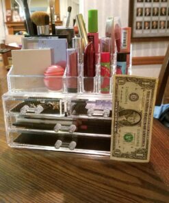Ikee Design Clear Acrylic Makeup Organizer, Elegant Makeup Storage Organizer for a Stylish Vanity, Bathroom, or Dresser Décor, Clear Design for Easy Visibility and Quick Access 1) 1 Top 4 Drawers 70 81VXCXX23NL
