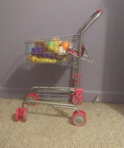 Precious Toys Shopping Cart with Food, Play Grocery Cart with 23 Pieces, Fits 18 inch Baby Dolls, Smooth Rolling Wheels, Folds for Easy Storage, Gift for Kids Ages 2+,Pink & Black 40 81VYMME3h9L