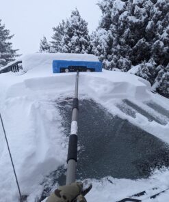 Snow Joe SJBLZD The Original 2-In-1 Telescoping Snow Broom + Ice Scraper w/18-Inch No-Scratch Foam Head, Closed Cell Foam for No Water Absorption, Blue Original Snow Broom 39 81VctN RH9L