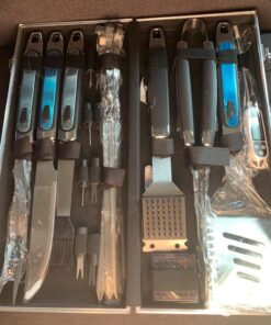 ROMANTICIST 21pc BBQ Grill Accessories Set with Thermometer - The Very Best Grill Gift on Birthday Wedding - Heavy Duty Stainless Steel Grill Utensils with Non-Slip Handle in Aluminum Case 21PCS BLACK 21 81VeulLKWUL