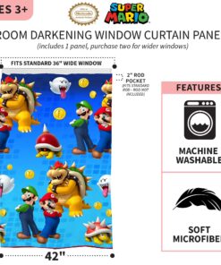 Franco Kids Room Darkening Window Curtain Panel, 42 in x 63 in, Super Mario 23 81Vfd5wnJ3L