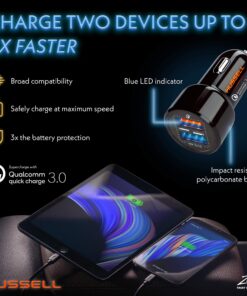 Hussell Car Charger Adapter - 3.0 Portable USB w/Fast Charge Technology & Dual Ports - Compatible w/Apple iPhone, Android, Tablet or Other USB Device - White Elephant, Stocking Stuffers 28 81VkQkYMcfL 1