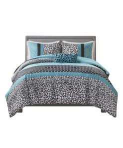 Mi Zone Comforter Set Fun Bedroom Décor - Modern All Season Polka Dot Print, Vibrant Color Cozy Bedding Layer, Matching Sham, Decorative Pillow, Full/Queen, Leopard Teal 4 Piece 33 81Vmrb1JMrL