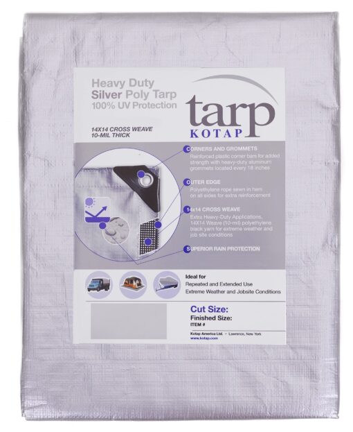 Kotap 10 x 16 Ft. Heavy-Duty Protection/Coverage Tarp, Superior Weave for Greater Longevity, 10-mil Multi-Use, Waterproof, TRS-1016, Silver (1-Pack) Heavy Duty Protection, 10-mil Size: 10' X 16'