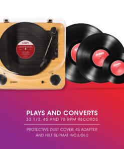 ION Audio Max LP – Vinyl Record Player / Turntable with Built In Speakers, USB Output for Conversion and Three Playback Speeds – Natural Wood Finish Max LP with Speakers Record Player only 32 81VowyydMjL