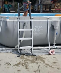 Intex 26795EH Prism Frame 16.5ft x 9ft x 48in Outdoor Above Ground Oval Swimming Pool Set with Filter Pump, Pool Cover and Ladder, Gray 16.5ft x 9ft x 48in / Oval 38 81Vp9vVlwpL