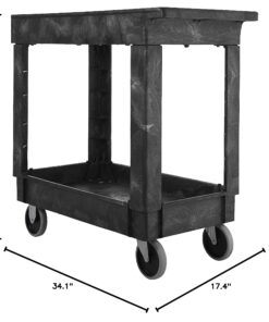 Rubbermaid Commercial Products 2-Shelf Service/Utility Cart with Wheels, 300-Pound Capacity, Black, Lipped Shelves with Handle, Use in School/Restaurant/Warehouse/Manufacturing Small 24 81VpcBl8enL