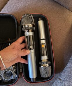 XZL Professional Wireless Microphones for Karaoke Singing, Rechargeable Dual UHF Dynamic Microphone, with Long-Distance UHF Receiver, Plug and Play, Speech, Wedding, Church, PA System Navy 29 81VtVXjhCL