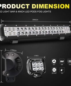 TURBO SII 20 in LED Light Bar W/2pcs Spot Pods Cubes Switch Harness for Tractor Boat Utv Golf Cart Ford Polaris RZR Ranger Honda ATV Gmc Yukon Pickup Tacoma Am Commander 4Wheeler Yamaha Suburban 25 81Vtv21GsZL