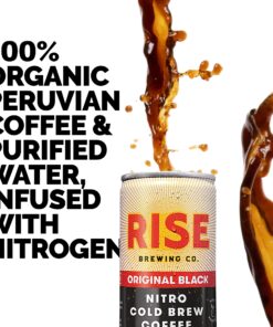 RISE Brewing Co. Original Black Nitro Cold Brew Coffee, Sugar, Vegan, Organic & Non-GMO, Low Acidity, 7 fl. oz. Cans (12 Pack) 7 Fl Oz (Pack of 12) 23 81VwXpPNSOL
