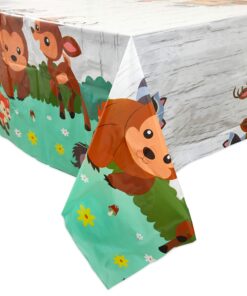 BLUE PANDA Woodland Animals Plastic Tablecloth for Birthday Party (54 x 108 in, 3 Pack) 16 81VyIlakslL