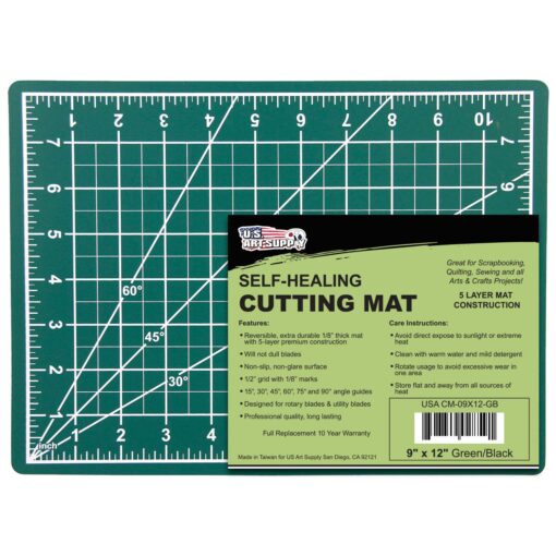 U.S. Art Supply 9" x 12" Green/Black Professional Self Healing 5-Ply Double Sided Durable Non-Slip Cutting Mat Great for Scrapbooking, Quilting, Sewing and all Arts & Crafts Projects 1