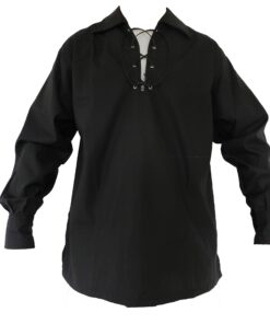 Alternative view of Men’s Long Sleeve Shirt, Jacobite Ghillie Shirt for Kilts, w/Leather Tie 3X-Large Black