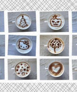 Lofekea Stainless Steel Powder Shakers Coffee Cocoa Cinnamon Shaker Cans Mesh Duster with 16PCS Stainless Steel Barista Coffee Decorating Stencils Template for Latte Cappuccino, Cupcake Stencils Stencil and Shaker 30 81W V ptklL