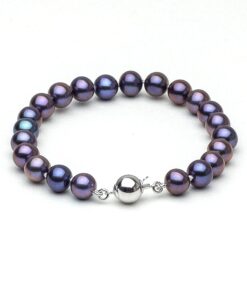 HinsonGayle AAA Handpicked 7.5-8mm Round Freshwater Cultured Pearl Bracelet Sterling Silver 7.5 inch black 10 81W04mAwaL