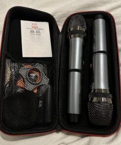 XZL Professional Wireless Microphones for Karaoke Singing, Rechargeable Dual UHF Dynamic Microphone, with Long-Distance UHF Receiver, Plug and Play, Speech, Wedding, Church, PA System Navy 32 81W103d21EL
