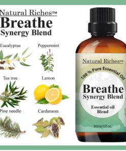 Natural Riches Breathe Essential Oil Blend Breathe Easy with Peppermint Eucalyptus Tea Tree Lemon Cardamom Pine Needle Essential Oils - 30 ml 1 Fl Oz (Pack of 1) 18 81W6 UYKQ7L