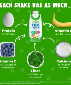 Orgain Organic Kids Nutritional Protein Shake, Vanilla - Kids Snacks with 8g Dairy Protein, 22 Vitamins & Minerals, Fruits & Vegetables, Gluten Free, Soy Free, Non GMO, 8.25 Fl Oz (Pack of 12) Pack of 12 16 81W63PUR2gL