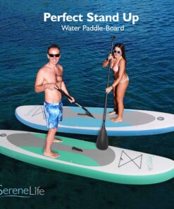 SereneLife Inflatable Stand Up Paddle Board (6 Inches Thick) with Premium SUP Accessories & Carry Bag | Wide Stance, Bottom Fin for Paddling, Surf Control, Non-Slip Deck | Youth & Adult Standing Boat Marine Blue 36 81WB1Fq26HL