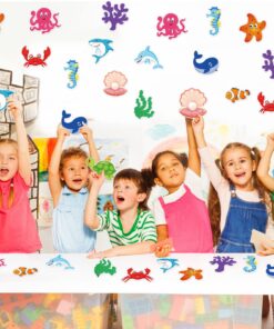 48 Pcs Fish Cut-Outs Paper Colorful Classroom Decoration Ocean Sea Animal Cutouts Accents Fish Accents Cutouts with Adhesive Point Dots for Bulletin Board School 5.9 x 5.9 Inch 14 81WIHKkfiBL