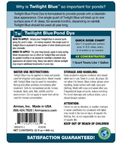 Alternative view of Airmax Pond Dye 4X Concentrate for Outdoor Ponds & Lakes, Natural Pond Colorant & Water Beauty Enhancer, Block Ultraviolet Rays, Fish, Bird & Livestock Safe, Easy Liquid Application, 1 Quart Twilight Blue - 1 Quart