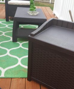 Suncast 22-Gallon Small Deck Box - Lightweight Resin Indoor/Outdoor Storage Container and Seat for Patio Cushions, Gardening Tools and Toys - Store Items on Patio, Garage, Yard - Mocha Wicker Mocha Wicher 36 81WNl74VBL