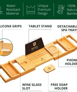 ROYAL CRAFT WOOD Luxury Bathtub Caddy Tray, One or Two Person Bath and Bed Tray, Bonus Free Soap Holder (Natural Bamboo Color) (Natural) Natural (Classic) 27 81WNtOhA1pL