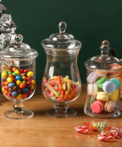 Alternative view of MyGift Clear Glass Apothecary Jars with Lid, Decorative Footed Vase, Candy Buffet Containers, Set of 3