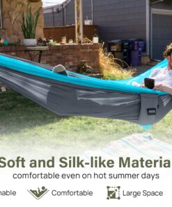 Kootek Camping Hammock Double & Single Portable Hammocks Camping Accessories for Outdoor, Indoor, Backpacking, Travel, Beach, Backyard, Patio, Hiking Grey & Sky Blue Large 30 81WRal7SvYL
