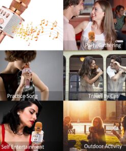 BONAOK Wireless Bluetooth Karaoke Microphone, 3-in-1 Portable Handheld Mic Speaker for All Smartphones,Gifts for Girls Kids Adults All Age Q37(Rose Gold) Rose Gold 35 81WTokezkJL