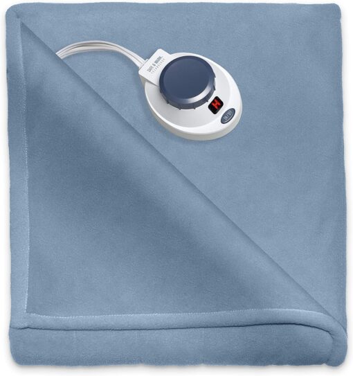 SoftHeat - Full Micro-Fleece Heated Blanket - Luxuriously Warm & Soft Electric Blanket, Patented Low-Voltage Technology (Slate Blue, Full) Slate Blue