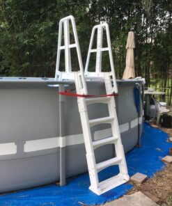 Vinyl Works SLA A-Frame 48-56 Inch Adjustable Above Ground Swimming Pool Ladder Entry System with Slide Lock Barrier and Handrails, White 20 81WcPnR2muL