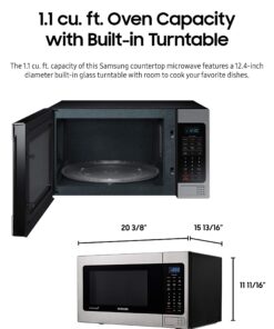 SAMSUNG 1.1 Cu Ft Countertop Microwave Oven w/ Grilling Element, Ceramic Enamel Interior, Auto Cook Options,1000 Watt, MG11H2020CT/AA, Stainless Steel, Black w/ Mirror Finish,15.8"D x 20.4"W x 11.7"H 29 81WknnpQYL