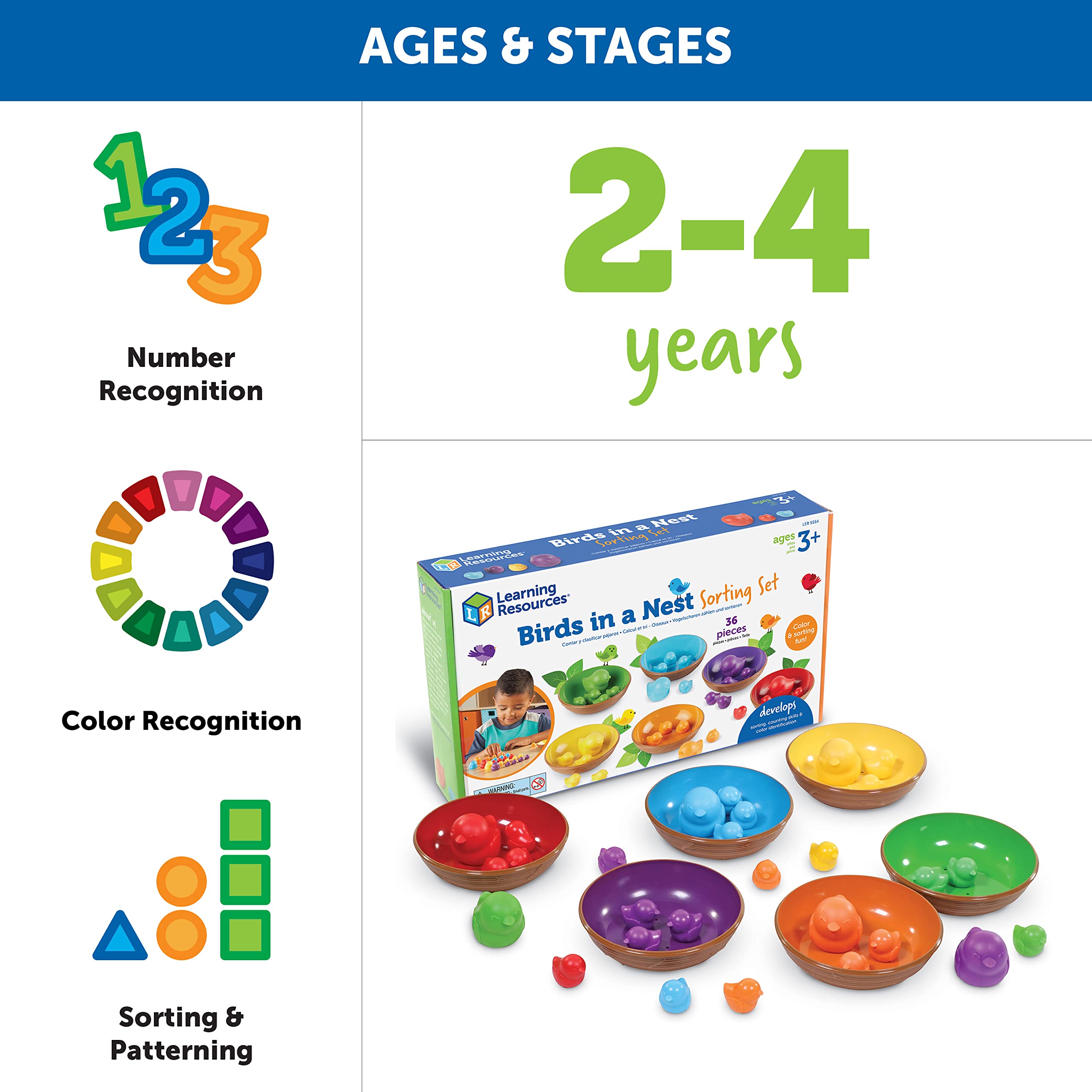 Learning Resources Birds in a Nest Sorting Set, Fine Motor Set, Color Sorting Set for Toddlers, 36 Pieces, Ages 3+ 5 Learning Resources Birds in a Nest Sorting Set, Fine Motor Set, Color Sorting Set for Toddlers, 36 Pieces, Ages 3+ - Image 5