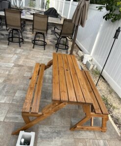 Best Choice Products 2-in-1 Transforming Interchangeable Outdoor Wooden Picnic Table Garden Bench for Backyard, Porch, Patio, Deck w/Umbrella Hole - Natural 43 81Wlx7E1nXL