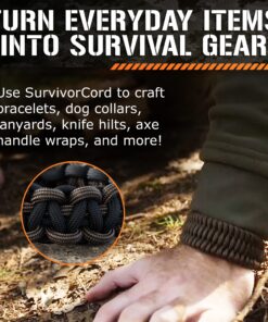 620 LB SurvivorCord Hank, Paracord 550 Type III, Military Grade, Heavy Duty Paracord with 3 Survival Strands, Cordage for Camping, with Survival Firestarter. Black (100 Ft) 100 Feet 31 81WoqLlHmZL