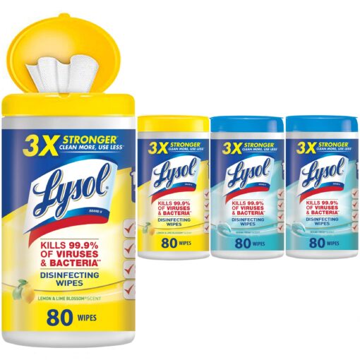 Lysol Disinfecting Wipes, Lemon & Ocean Breeze, 320ct (4x80ct), Cleaning Wipes, Cleaning Supplies, Packaging May Vary, 80 Count (Pack of 4) 80 Count (Pack of 4)