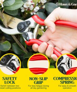 Haus & Garten ClassicPRO 8.5" Bypass Pruning Shears - Premium Garden Shears - Use As Gardening Shears, Garden Clippers, Handheld Heavy-Duty Professional Pruning Shears For Gardening & Pruning Scissors 34 81WuQSg7hlL