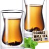 Eparé Turkish Clear Glass Tea Cups - Set of 2 Double Wall Clear Glass Coffee Mug - 6 oz Insulated Walled Transparent Glasses for Cafe Latte Espresso or Cappuccino Hot Beverages