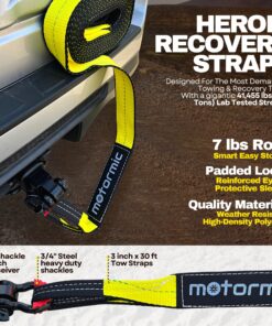 Motormic Tow Strap Recovery Kit – 3" x 30ft (30,000 lbs.) Rope + 2" Shackle Hitch Receiver + 5/8" Locking Pin + 3/4" D Ring Shackles with Safety Ring + Heavy Duty Bag - Off Road Pick Up Towing Complete Recovery Strap Kit 25 81WugLo05L
