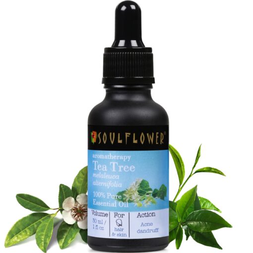 Soulflower Organic Tea Tree Essential Oil for Oily Skin & Itchy Scalp- Melaleuca Alternifolia- 100% Pure, Natural, Vegan, Cruelty Free, Premium Quality, Aromatherapy, Diffusion, 30ml/ 1 fl oz 1 Fl Oz (Pack of 1)