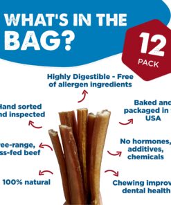 Best Bully Sticks 12 Inch All-Natural Odor Free Bully Sticks for Dogs - 12” Fully Digestible, 100% Grass-Fed Beef, Grain and Rawhide Free | 12 Pack 12" (12 Pack) 22 81X1LzmHcvL