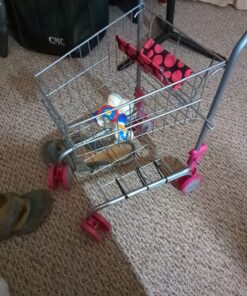 Precious Toys Shopping Cart with Food, Play Grocery Cart with 23 Pieces, Fits 18 inch Baby Dolls, Smooth Rolling Wheels, Folds for Easy Storage, Gift for Kids Ages 2+,Pink & Black 29 81X2uL33bkL